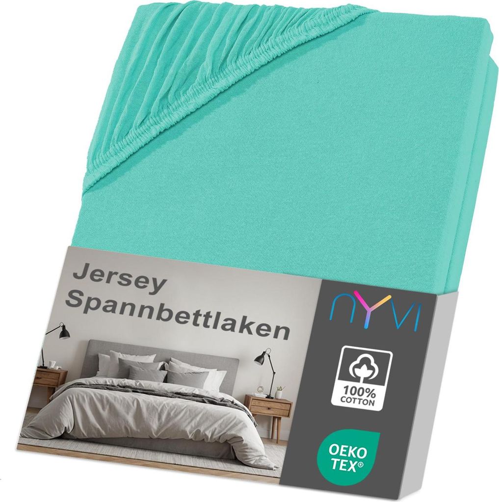 NYVI Jersey Spannbettlaken DreamScience 180x200 - 200x200 cm mint für Matratzen bis 22 cm Höhe - Weich & Anschmiegsam, Rundumgummizug, Bügelfrei