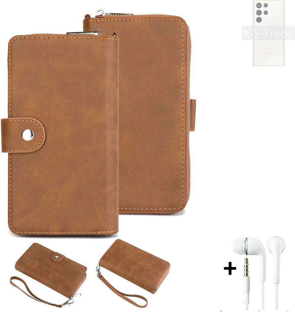K-S-Trade 2in1 Handyhülle kompatibel mit Samsung Galaxy S23 Ultra + Kopfhörer Schutzhülle & Portemonnee Schutzhülle Tasche Handytasche Case Etui