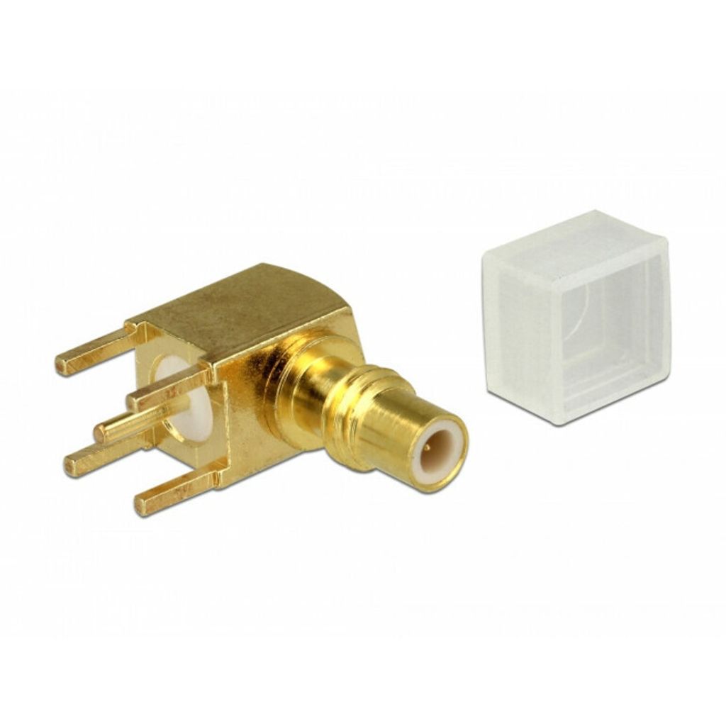 SMC Buchse 90° gewinkelt PCB Adapter, vergoldet, 50 Ohm