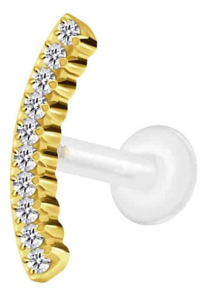 Ohrpiercing, Nasenpiercing PTFE Labret mit Innengewinde + Titan-Aufsatz KRISTALLBOGEN Gold Stablänge: 10mm | Stabstärke: 1,2mm