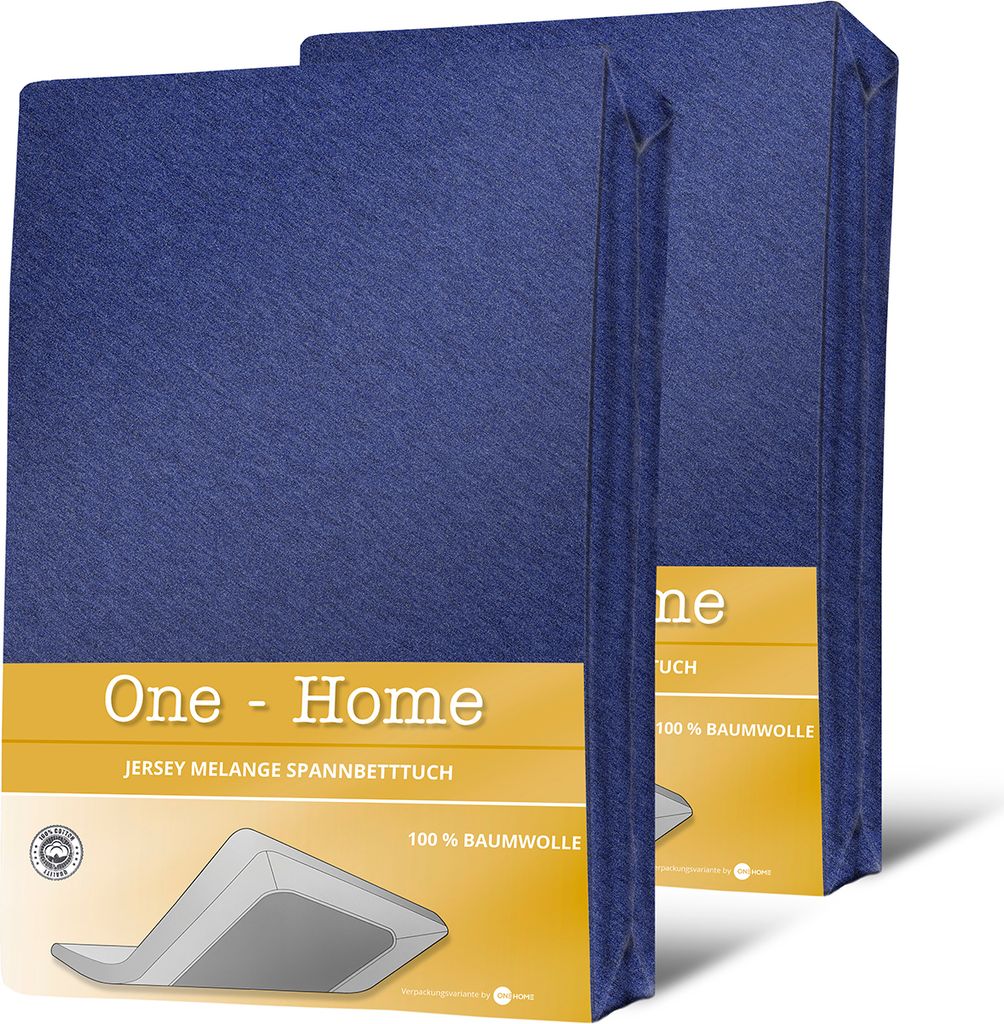 2er Pack Spannbettlaken meliert dunkel blau 90x200 - 100x200 cm Jersey Baumwolle