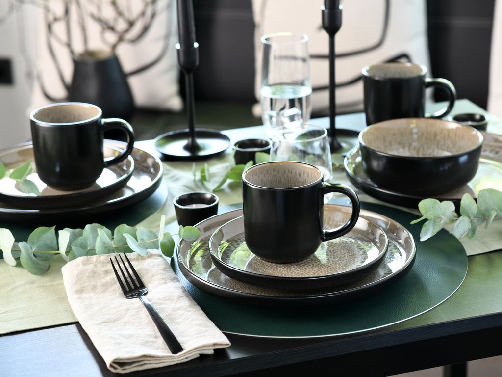 CreaTable, 24715, Serie Nordic Fjord Sand, 16-teiliges Geschirrset für 4 Personen, Kombiservice aus Steinzeug, spülmaschinen- und mikrowellengeeignet, Qualitätsproduktion