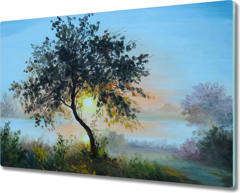Coloray Küchenbrett Kochplattenabdeckung Hackbrett Schneidebrett Herdabdeckplatte 80x52 cm - Baum Himmel Sonne
