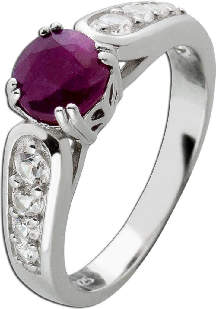 Rubin Ring Silber 925 roter Edelstein weiße Topase 17