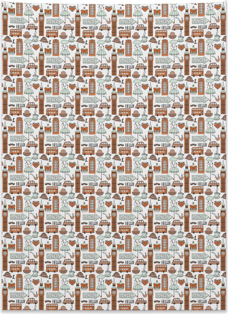 Abakuhaus London Wandteppich, Big Ben Regen Retro Stadt aus Weiches Mikrofaser Stoff Kein Verblassen Klare Farben Waschbar, 110 x 150 cm, Hell Oran...