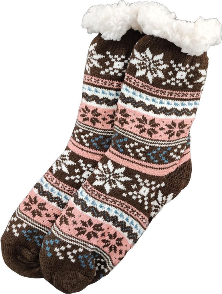 Damen Kuschelsocken Anti Rutsch Socke, Winter Hausschuhe Socken, Strick Fleece Gefütterte Warme Braun/36-38