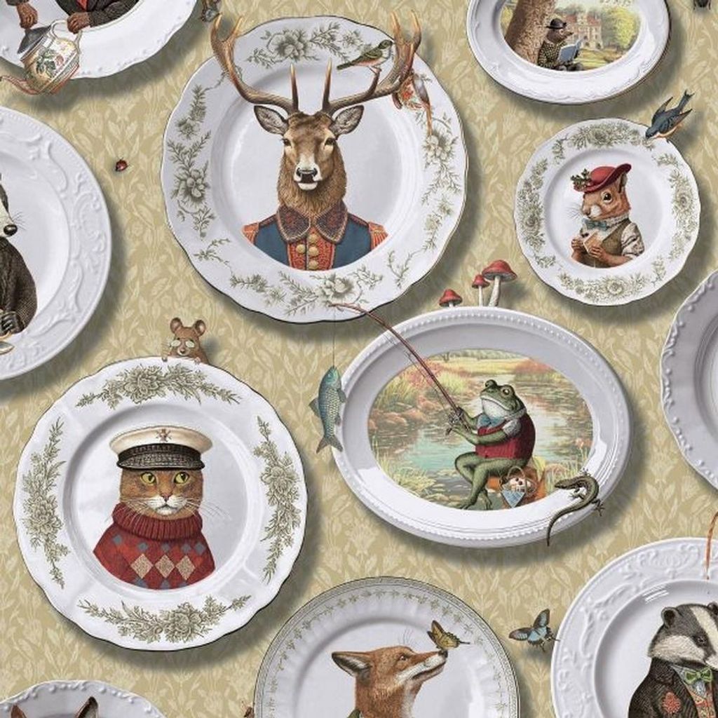 Holden Décor - "Vintage Tea Party" Tiere Tapete AG4052 (10 m x 53 cm) (Ocker)
