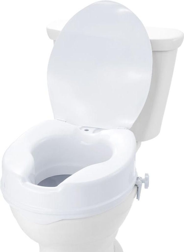 Universelle Toilettenerhöhung, 100 mm hoch, erhöhter Toilettensitz mit einer Tragkraft von 136 kg, aus robustem PP, mit Schraubstangen-Verriegelu...