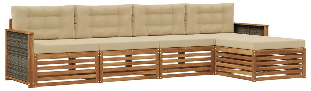 vidaXL Outdoor-Sofagarnitur mit Kissen 5 pcs Natur und Beige