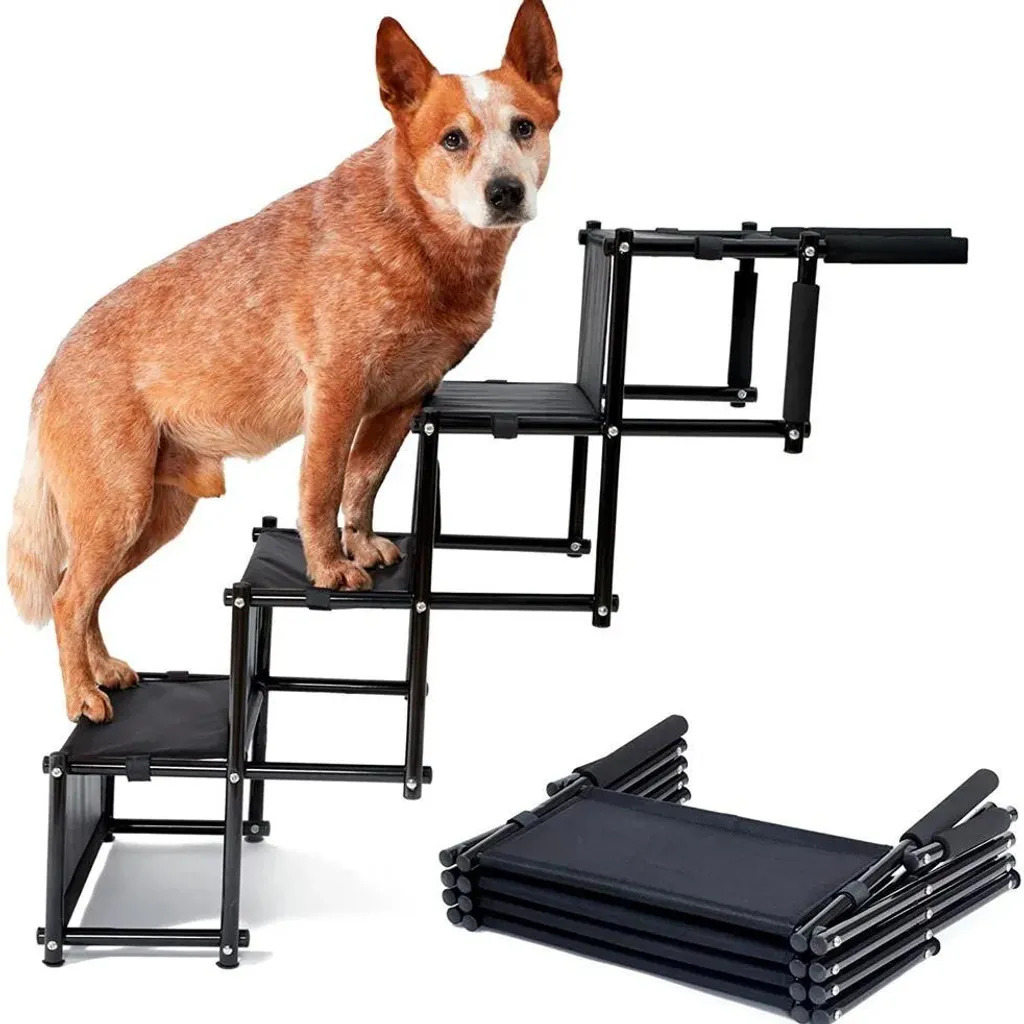 Escalier portable pour chien 4 marches acier inoxydable pliable noir