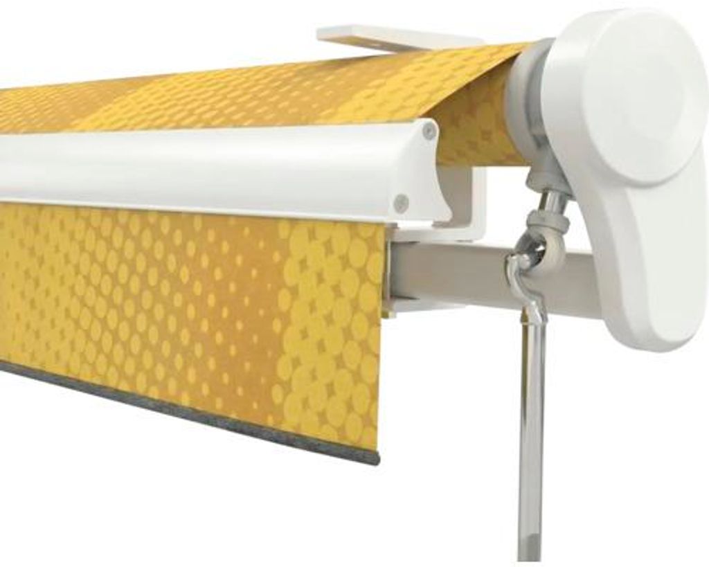Soluna Gelenkarmmarkise Trend 3,5x3 Stoff Dessin J200 Gestell RAL 9010 reinweiß Antrieb Rechts inkl. Motor, Wandschalter