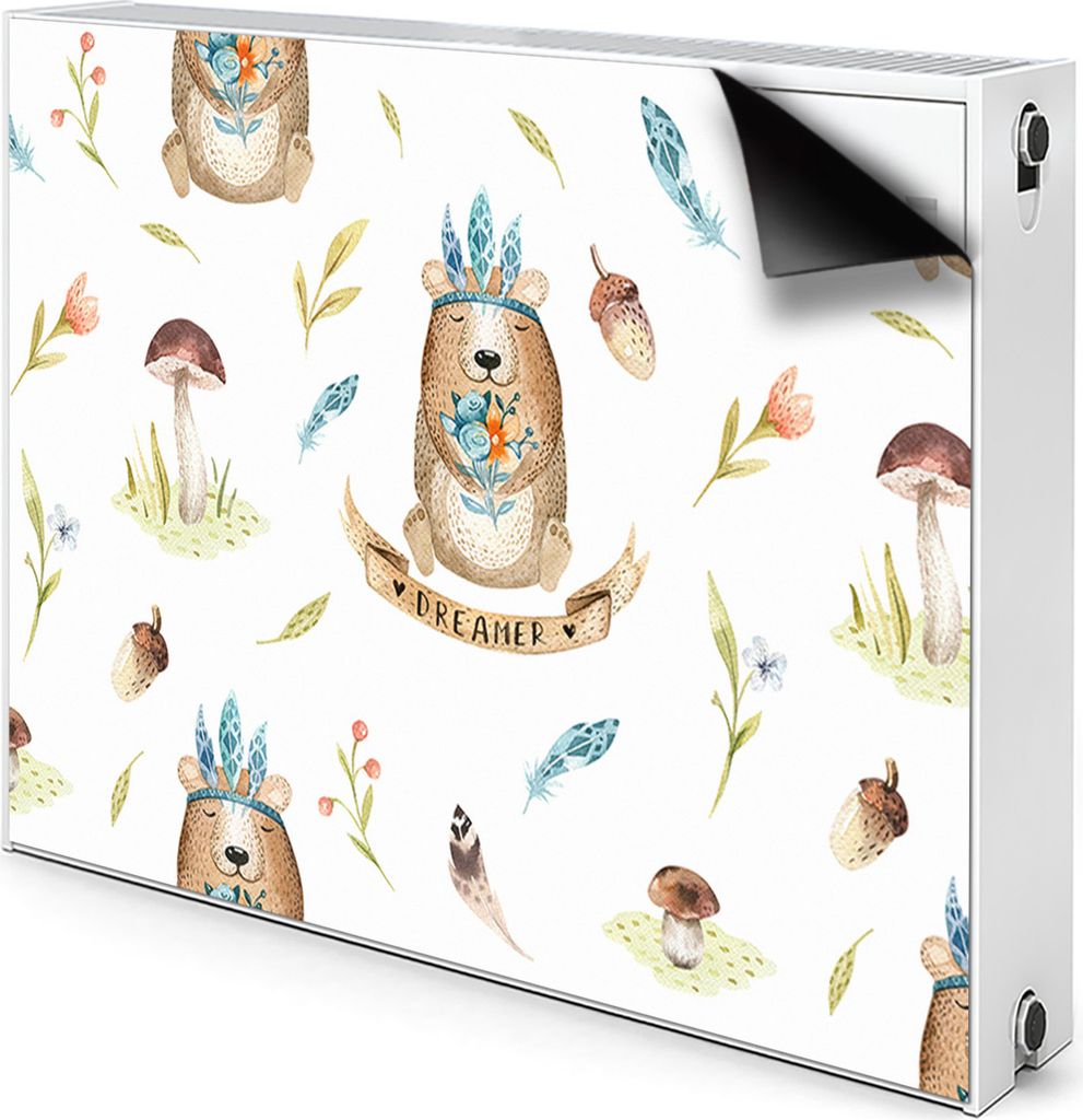 Magnet Radiator Magnet Mat Heizkörperverkleidung Heizkörper-Abdeckung Heizung 90x60 cm - Teddybär, Indianer