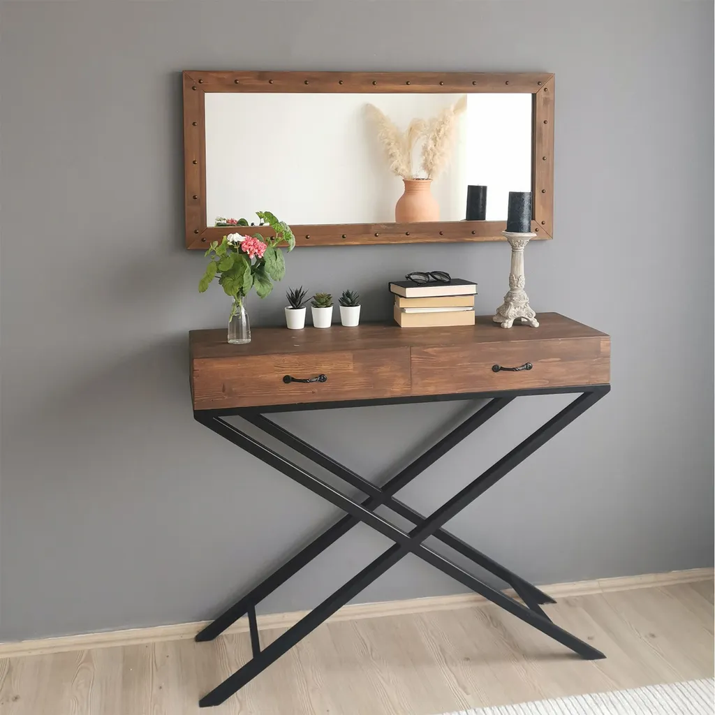 Grand miroir décoratif vertical rectangulaire bois noyer 50x110cm Skye - 2