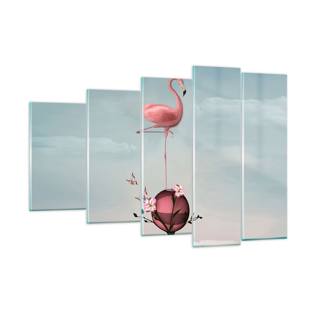 Bilder auf glas - Flamingo Blume Grafik Illustration - 150x100cm - Glasbilder - Wandbilder - Kunstdruck - Wanddekoration aus Glas - Glas Bilder - W...