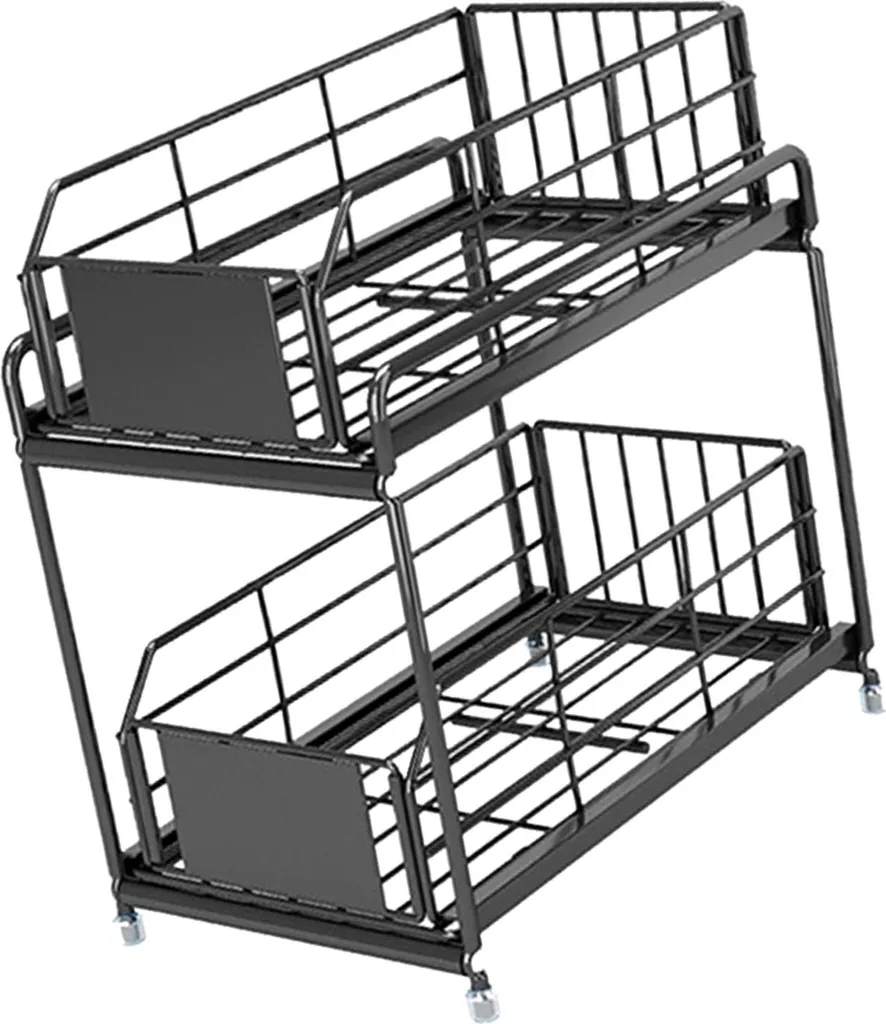 Rack à épices 2 niveaux noir : solution pour rangement cuisine encombrée - 3
