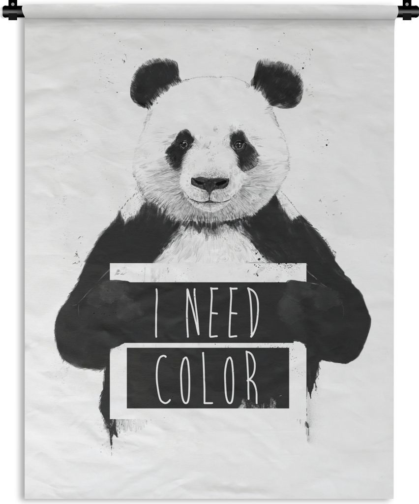MuchoWow Wandteppich Wandbehang Panda - Zitat - Farbe - Weiß 120x160 cm Tapisserie Dekoration Wandtuch - Wohnzimmer - Moderne