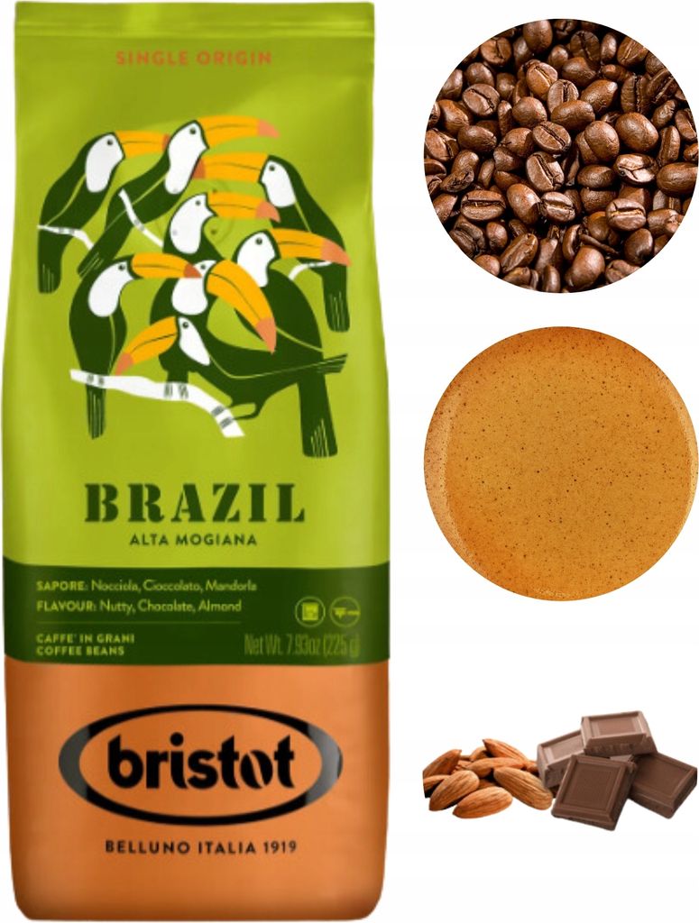 Bristot Brasile Arabica zrnková káva středně pražená 225 g Obrázek produktu 