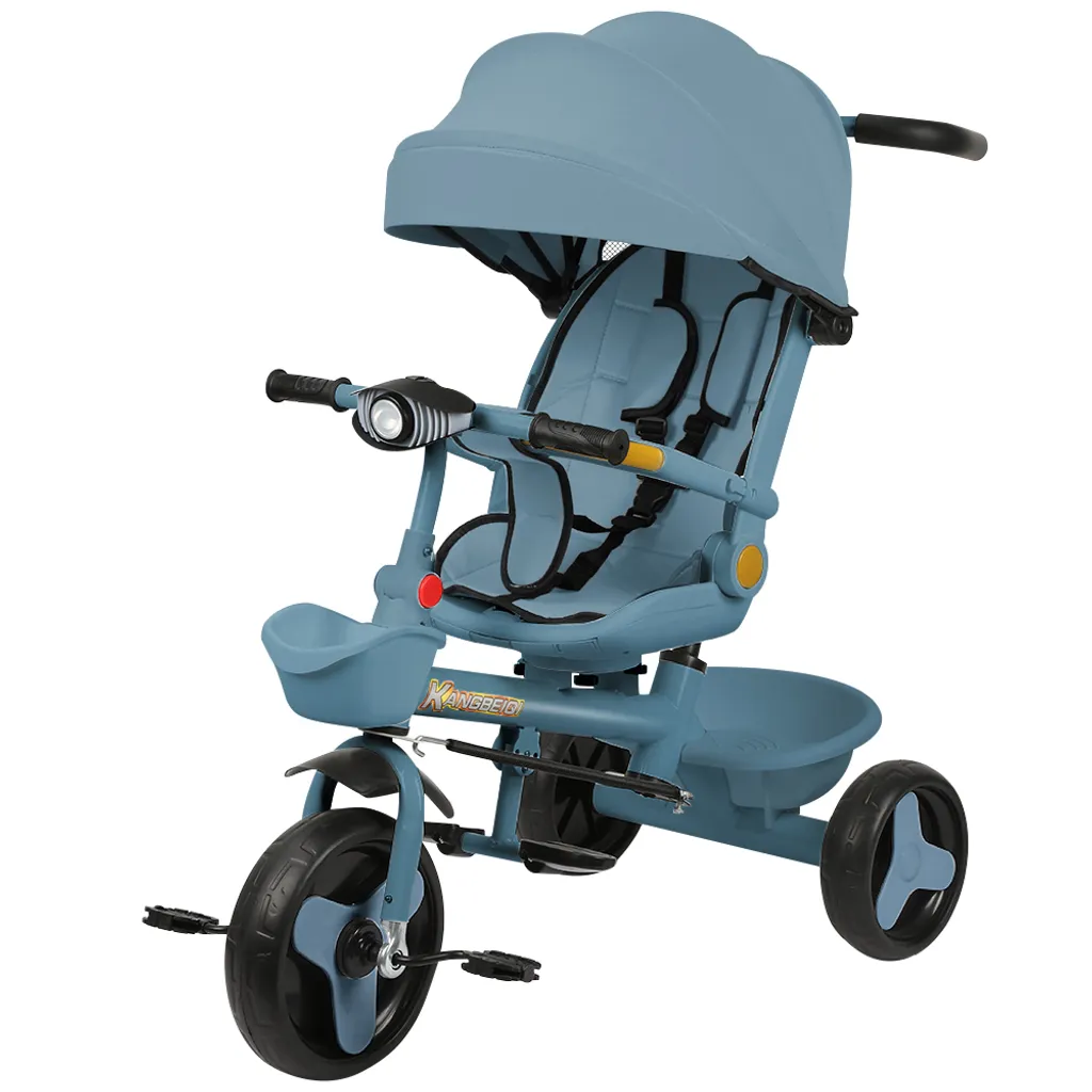 Vélo tricycle évolutif bleu pour petits avec canne de guidage et musique