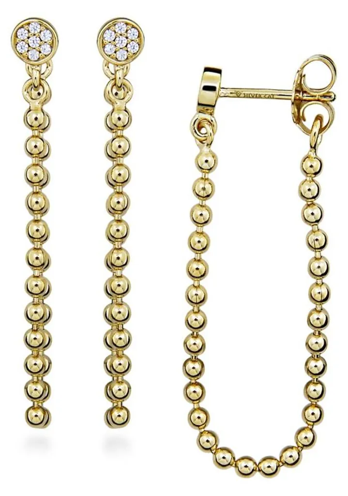 Boucles d'oreilles pendantes dorées et étincelantes en zircone SC534