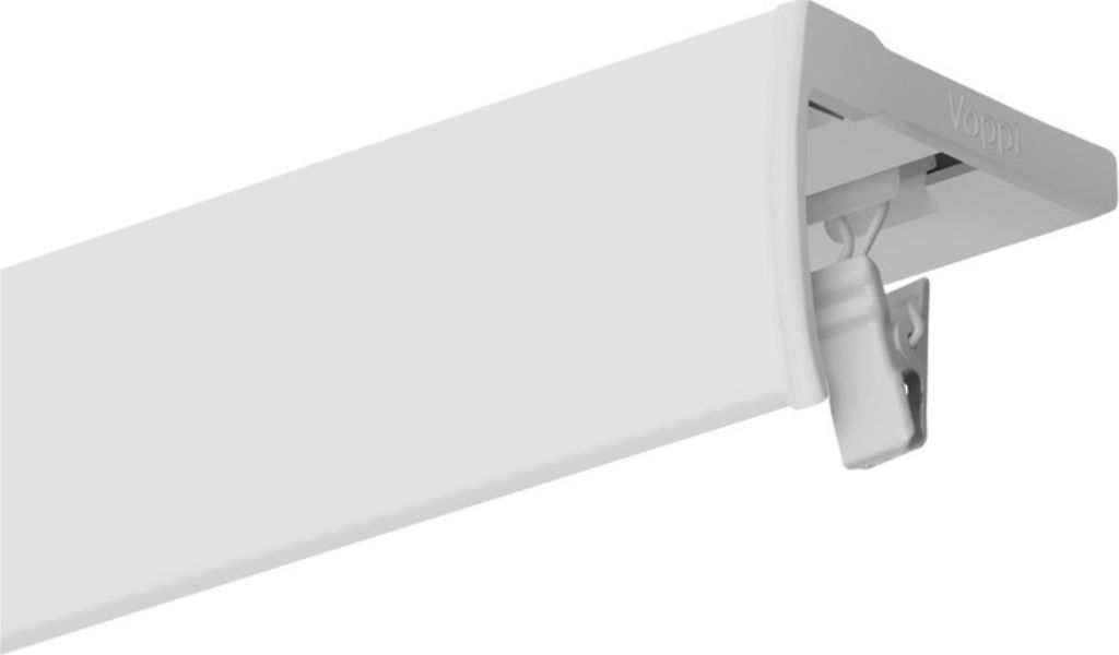 Voppi Aluminium Gardinenschiene mit Blende 1-läufig 700 cm weiß, silent Gleiter mit Klammern und Haken, Vorhangschiene, Deckenmontage