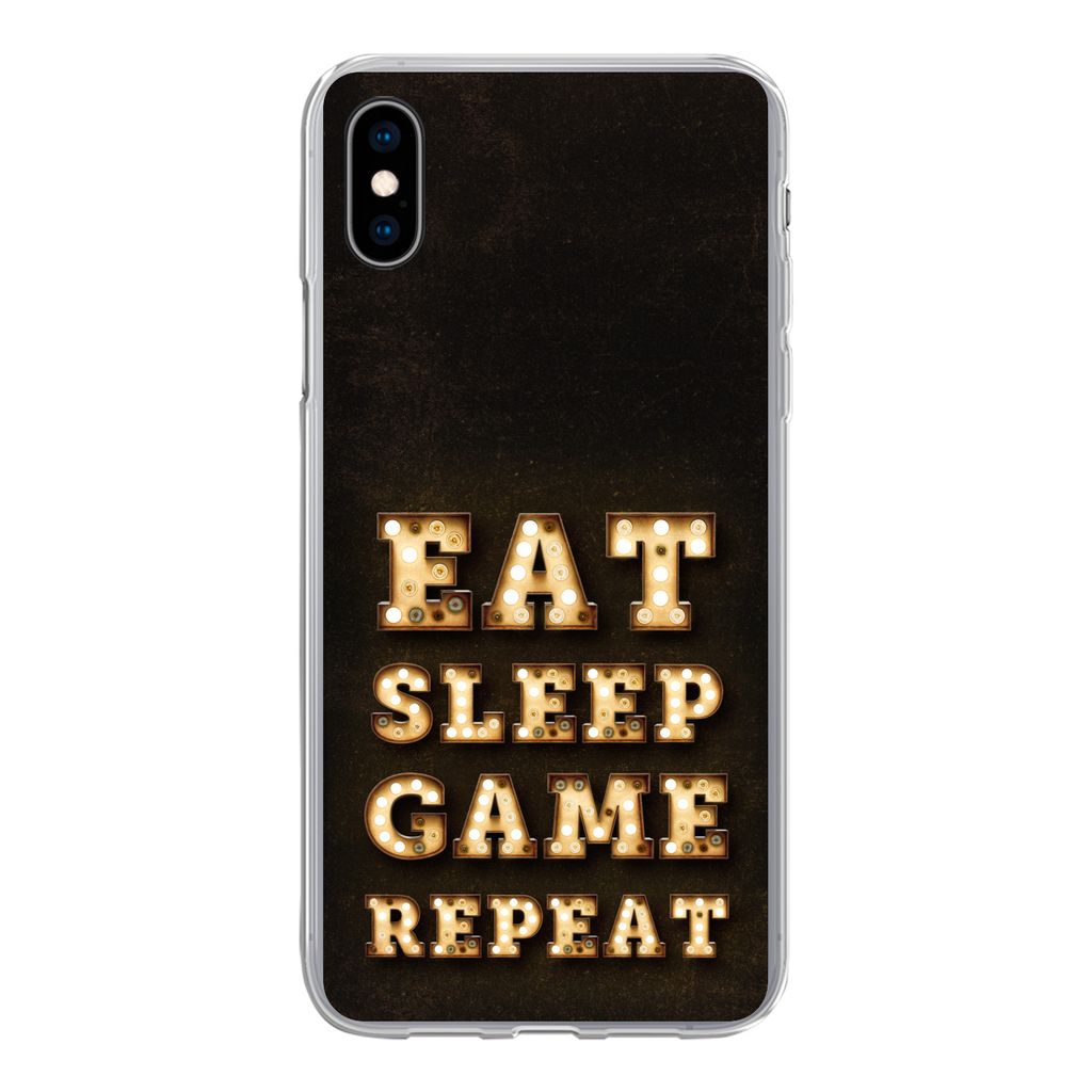 MuchoWow Handyhülle Schutzhülle Hülle für iPhone Xs Spiele - Spiele - Zitate - Sprichwörter - Eat sleep game repeat Silikon Softcase Handy H...