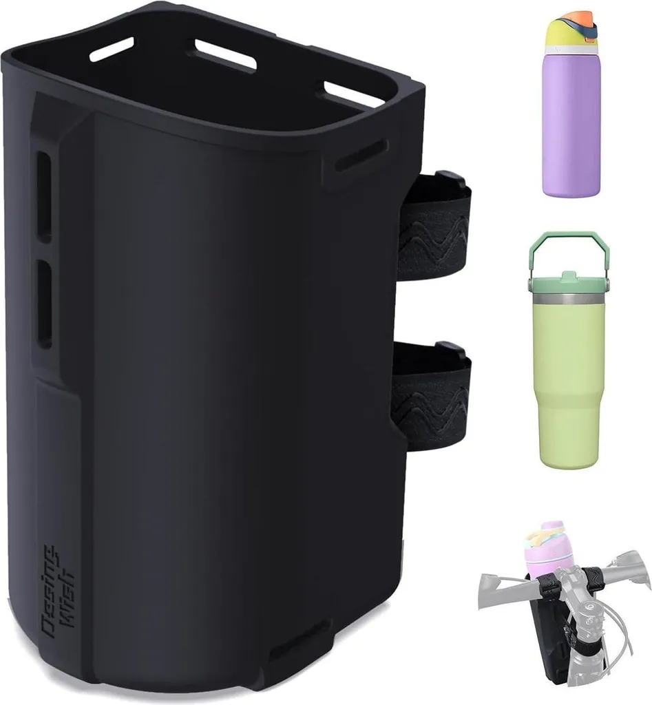 Porte-bidon Ajustable 12-40oz Noir Design Wish Mousqueton Inclus