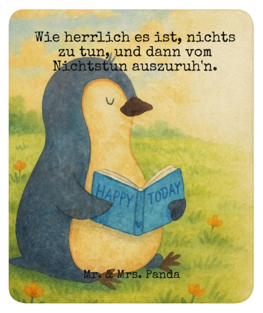Mr. & Mrs. Panda Kuscheldecke Pinguin Buch Design 130 x 155 cm - Weiß - Geschenk, Wärmedecke, Heimdecke, Pinguine, Urlaub, Decke, Ferien, Tagesde...