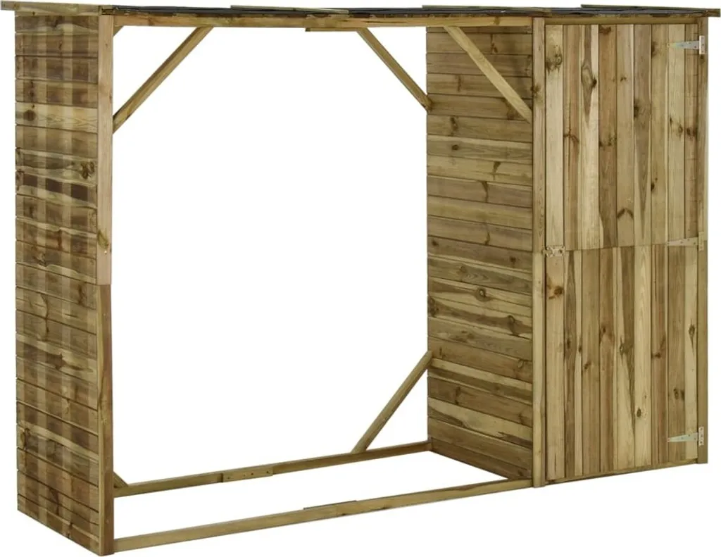 Abri de jardin en bois massif avec bûcher intégré dimensions 253x80 cm