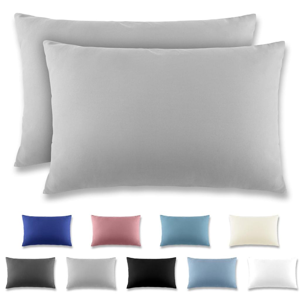 Kissenbezug 40 x 60 cm, 2er-Set, mit Reißverschluss – Kissenbezug aus gebürsteter Mikrofaser, waschbar bis 40 °C, hellgrau
