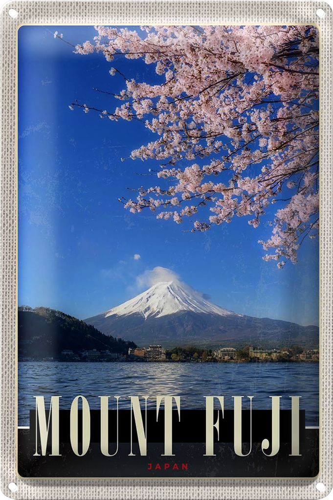 Blechschild Reise 40x30cm Mont Fuji Japan Asien Meer Natur