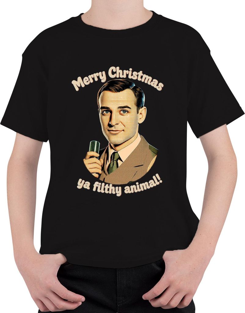 Merry Christmas ya filthy animal lustig Weihnachten Weihnachtsfilm Uni Kinder T-Shirt, Schwarz, 104