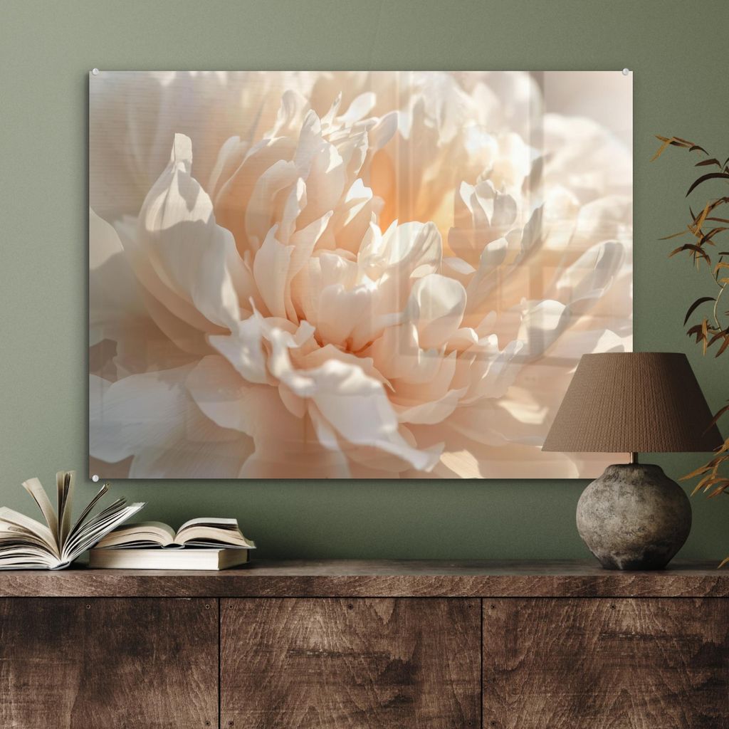 MuchoWow Glasbilder - Bilder auf Wandbild - Foto auf Glas Nahaufnahme - Pfingstrose - Hellrosa 80x60 cm Wanddekoration aus Glas - Acrylglasbild - A...