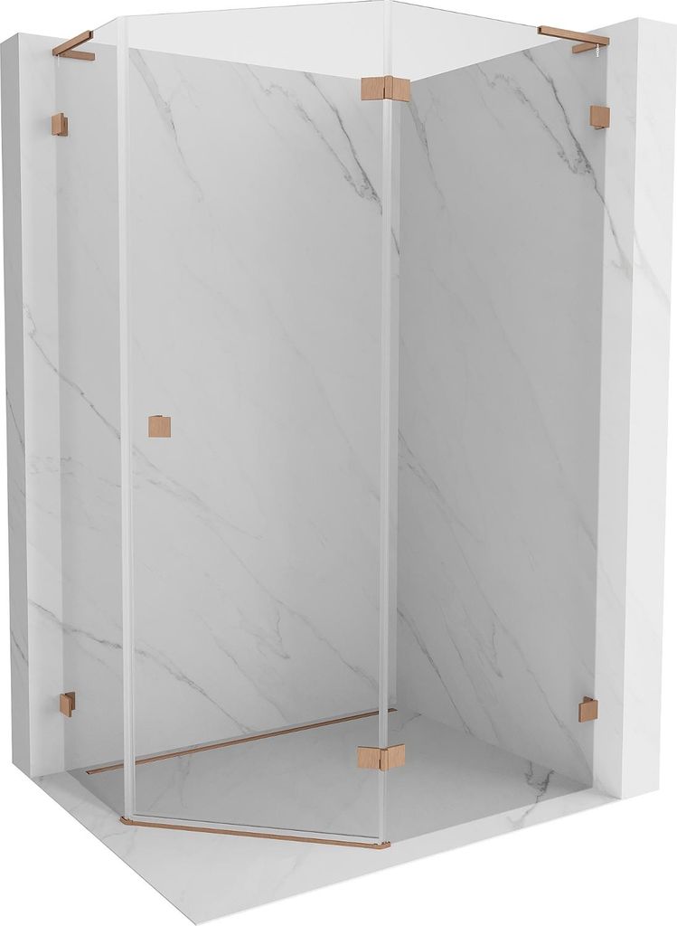 Mexen Lunar L fünfeckige Duschkabine rechte Tür 100 x 80 cm, transparent, gebürstetes Kupfer - 831L-100P-080L-65-00-P