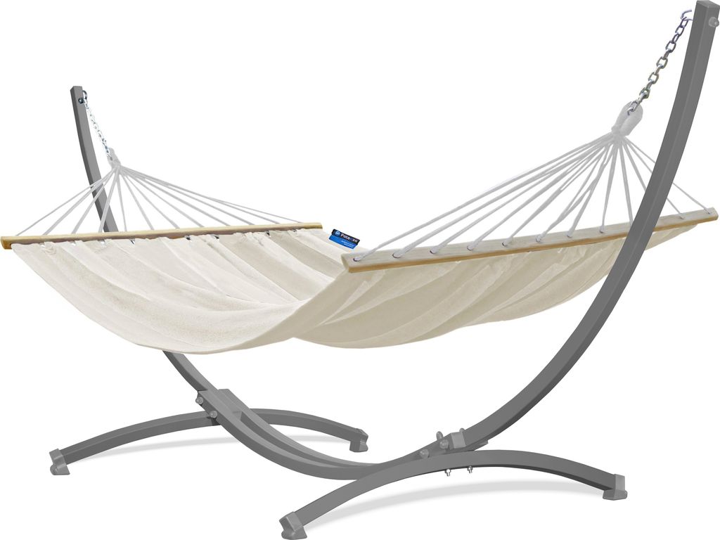 Potenza Outdoor Hängematte mit Gestell für 2 Personen I Stabhängematte XXL 220x160, 200kg I Grau Hängemattengestell 220kg Wetterfest