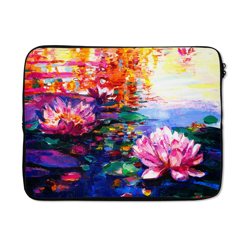 MuchoWow Laptop Hülle 17 Zoll Laptoptasche Gemälde - Öl - Seerose - Wasser - Zipper - Schutzabdeckung