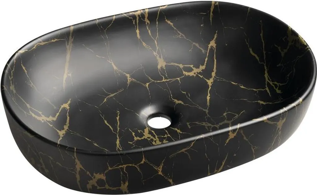 Lavabo céramique CALEO 60x42cm robuste avec finition marbre noir