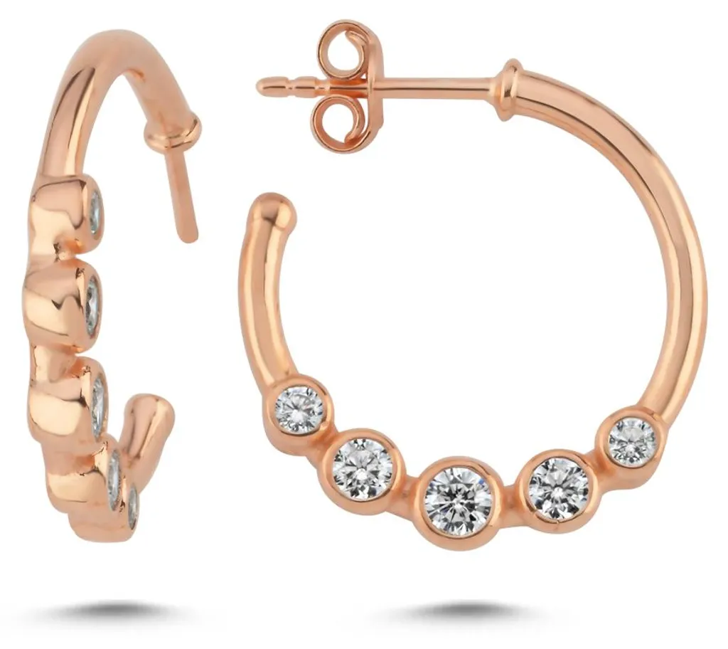 Créoles serti chaton 5 zircons en Argent et Or Rose pour Femme raffinée