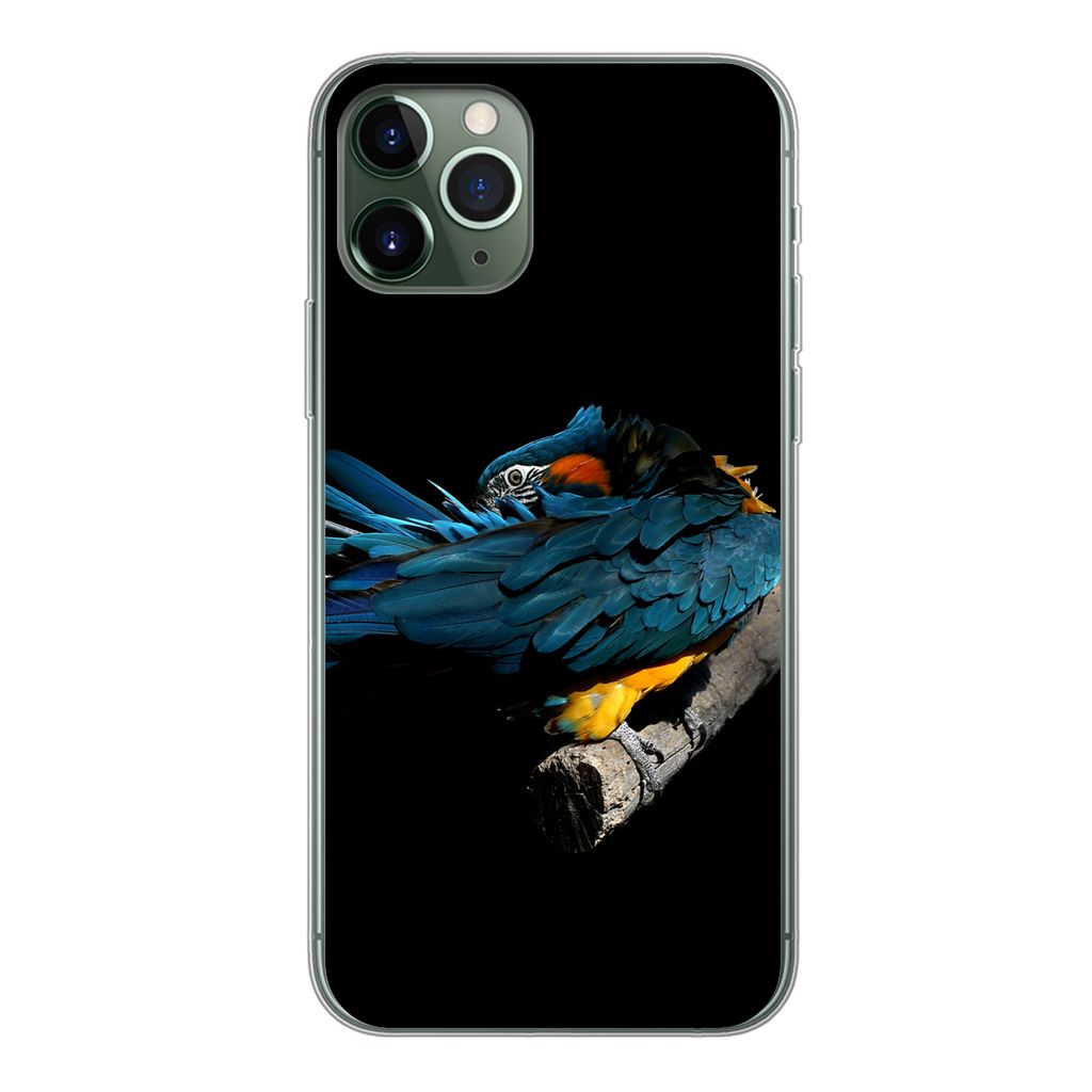 MuchoWow Handyhülle Schutzhülle Hülle für iPhone 11 Pro Vogel - Federn - Zweig - Schwarz Silikon Softcase Handy Hülle - Handy