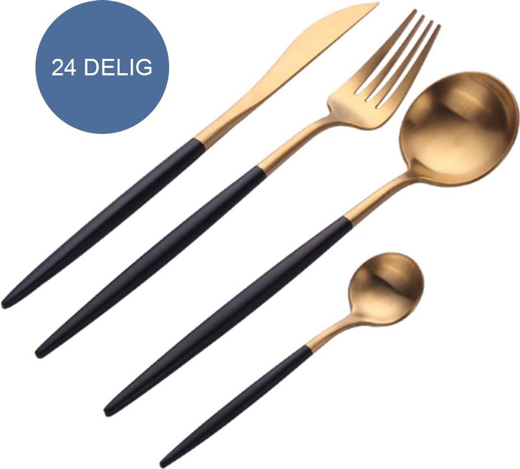 Krumble Besteck-Set 24 Teile - 6 Personen - Besteck-Set besteht aus einem Messer, Gabel, Löffel und Dessertlöffel - Tafelmesser - Tafellöffel - ...