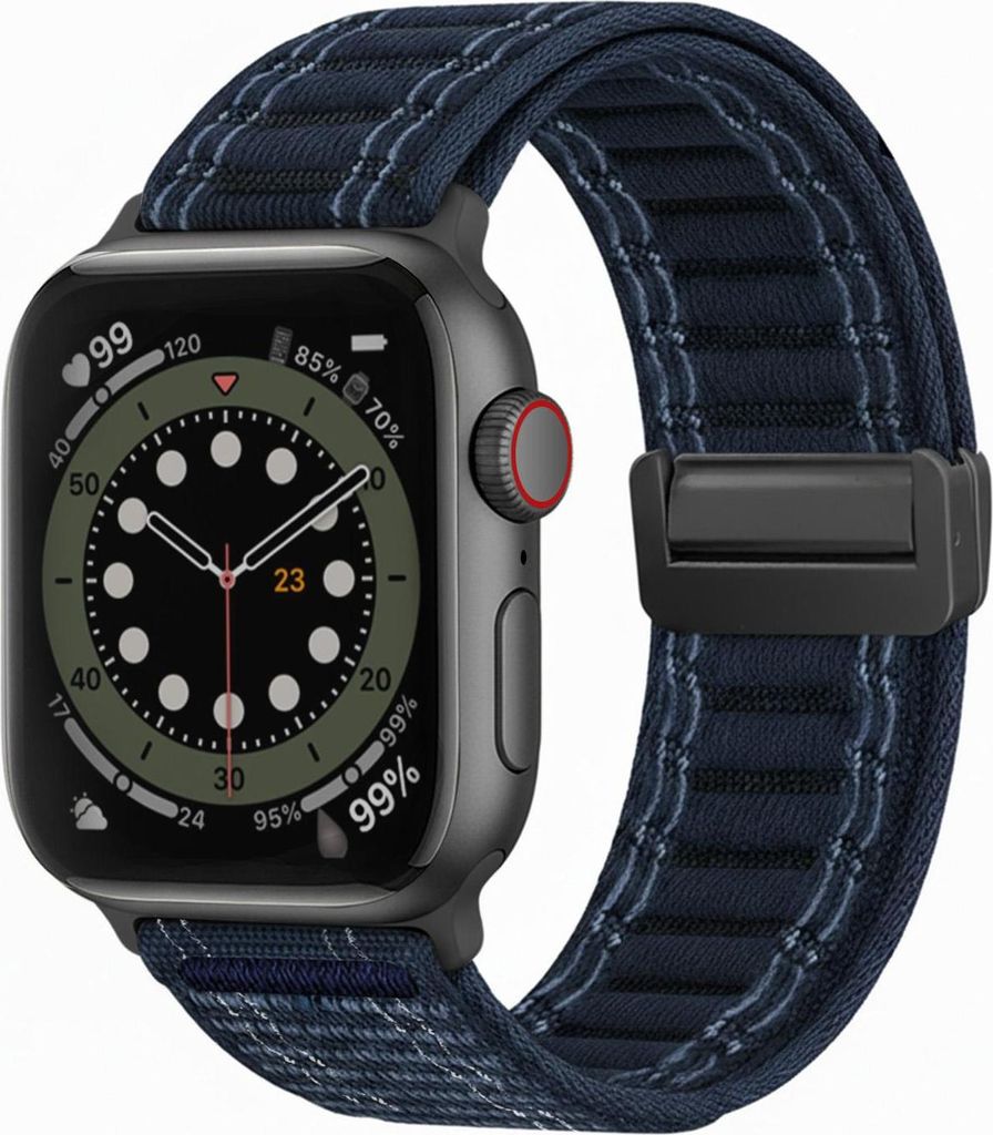 Smartwatch Armband für Apple Watch SE 3 44mm Nylon Textil Band Ersatzband Wechselband Magnetverschluss flexibel atmungsaktiv Blau Dunkelblau