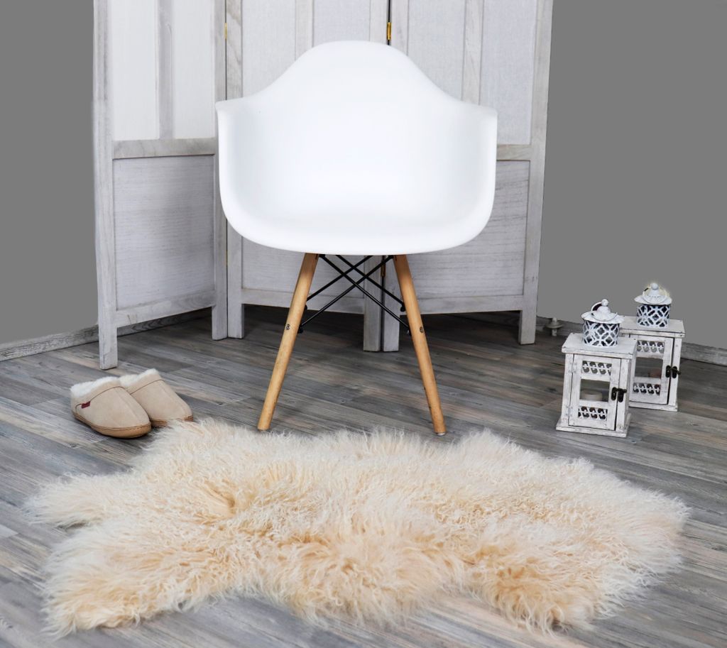 Naturform Tibetlammfell Teppich 100x55cm JYB03 Hell Beige (Tops) 100cm
