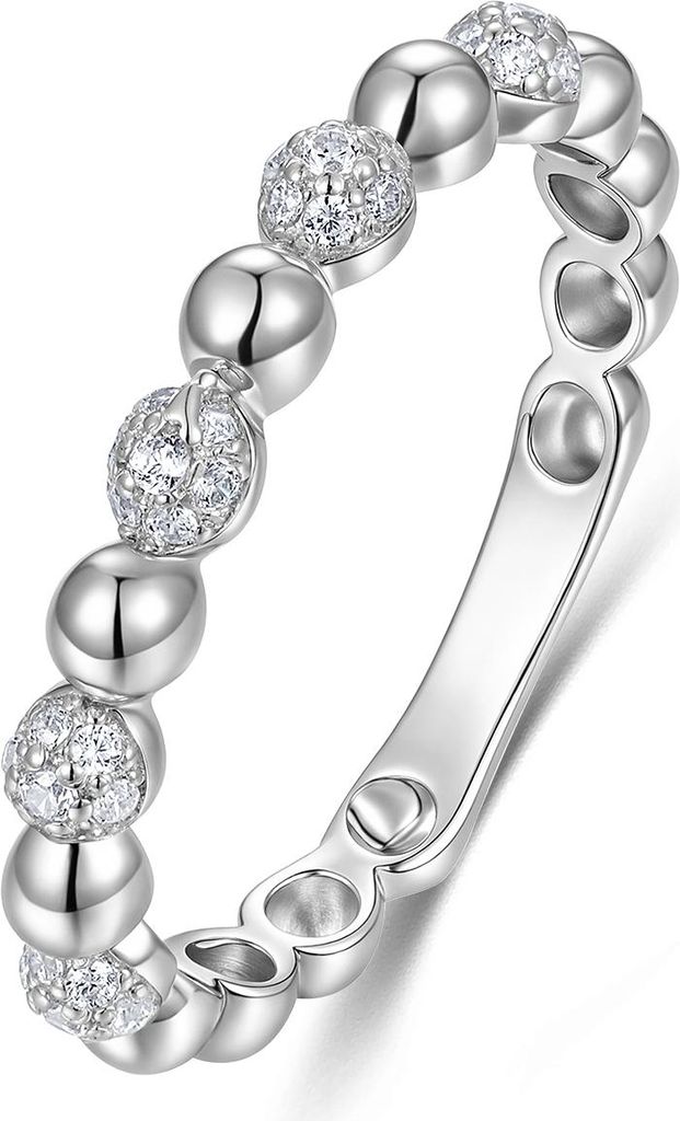 9NB-1651-50 - New Bling - Zilveren ring met bolletjes en zirkonia - Zilverkleurig - Maat 50