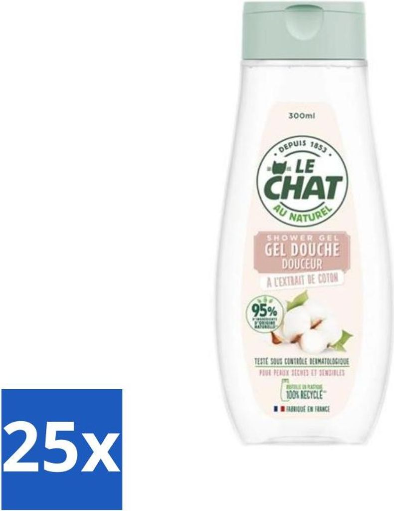 Le Chat – Sanftes Duschgel – Für trockene und empfindliche Haut – Mit Baumwollextrakt – 300 ml - Vorteilspack - 25 Stücke