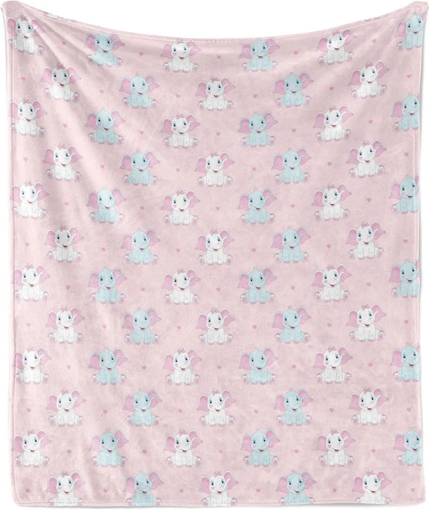 Plaid Morbido Rosa Elefantini 125x175 cm - Coperta Bambina Abakuhaus