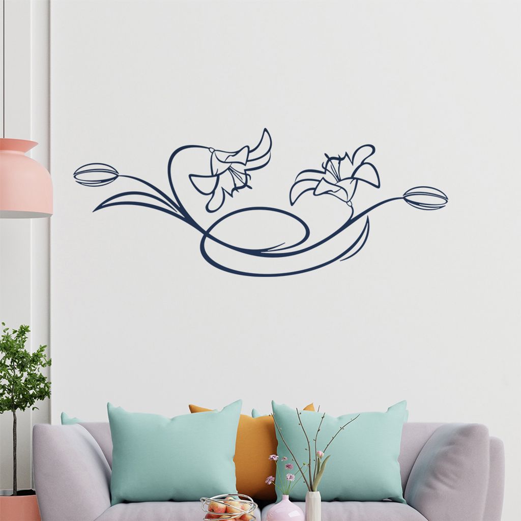 Blumen - Linien Wandtattoo in 6 Größen - Wandaufkleber Wall Sticker - Dekoration, Küche, Wohnzimmer, Schlafzimmer, Badezimmer