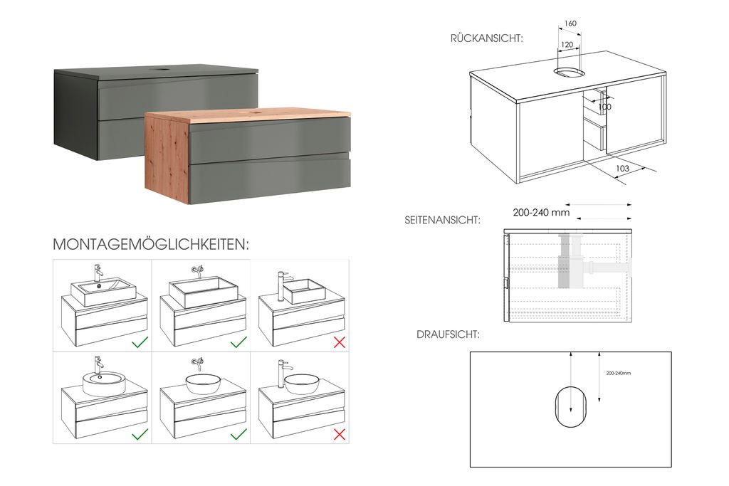 byLIVING Waschtisch SHAPE / Moderne Bad Kommode / Front Produktbild 8