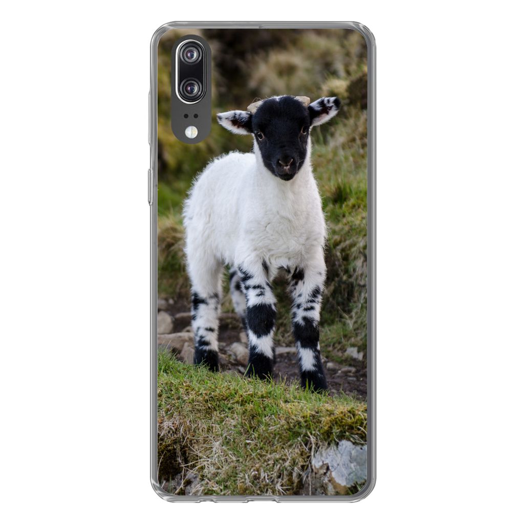 MuchoWow Handyhülle Schutzhülle Hülle für Huawei P20 Lamm - Schwarz - Weiß - Tupfen Silikon Softcase Handy Hülle - Hardcover