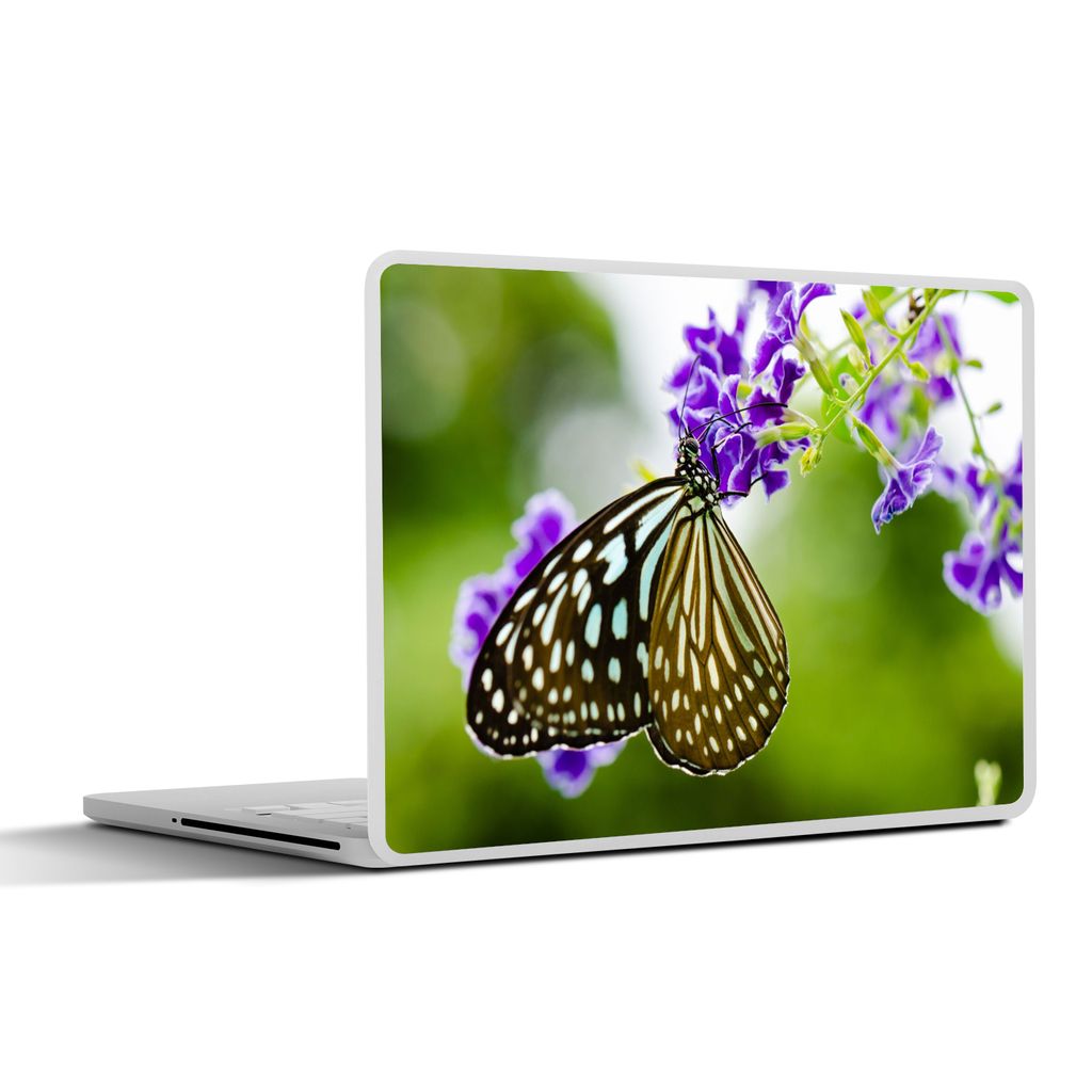 MuchoWow Laptop Aufkleber Sticker Cover Lavendel - Schmetterling - Botanisch 25x18 cm - Laptop-Deko