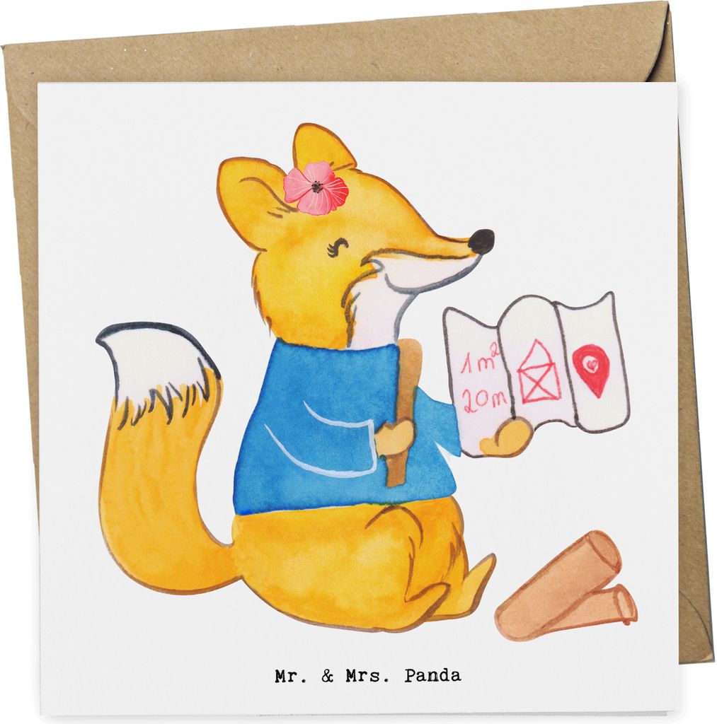 Mr. & Mrs. Panda Klappkarte Architektin Herz - Weiß - Geschenk, anlasskarte, Fuchs, Glückwunschkarte, Begabt, doppelkarte, Grußkarte, Zeichnung,...