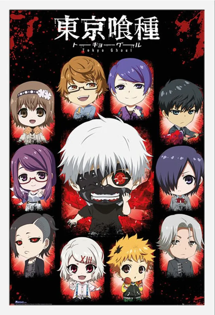 Tableau Manga Tokyo Ghoul Chibi sous Cadre Blanc Shinsuke Maxi Format